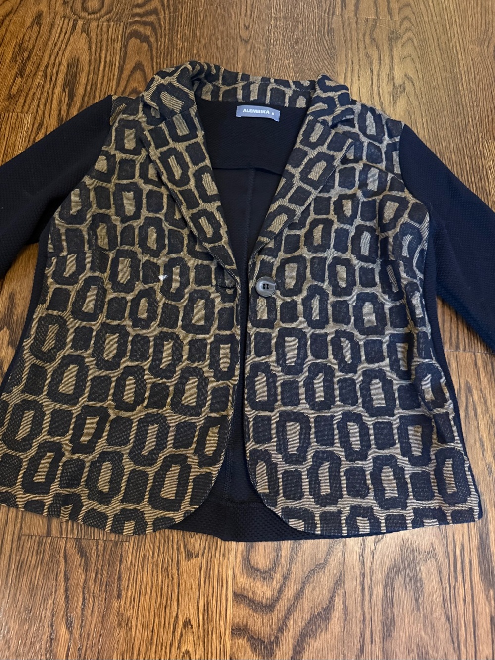 Patterned Tan & Black Single-Button Blazer - Picture 2 of 4